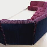 Vintage Snake modular sofa composed of 11 armchair modules and 3 velvet fabric poufs
