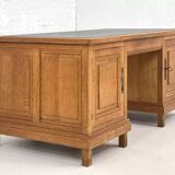Double-sided oak and leather desk