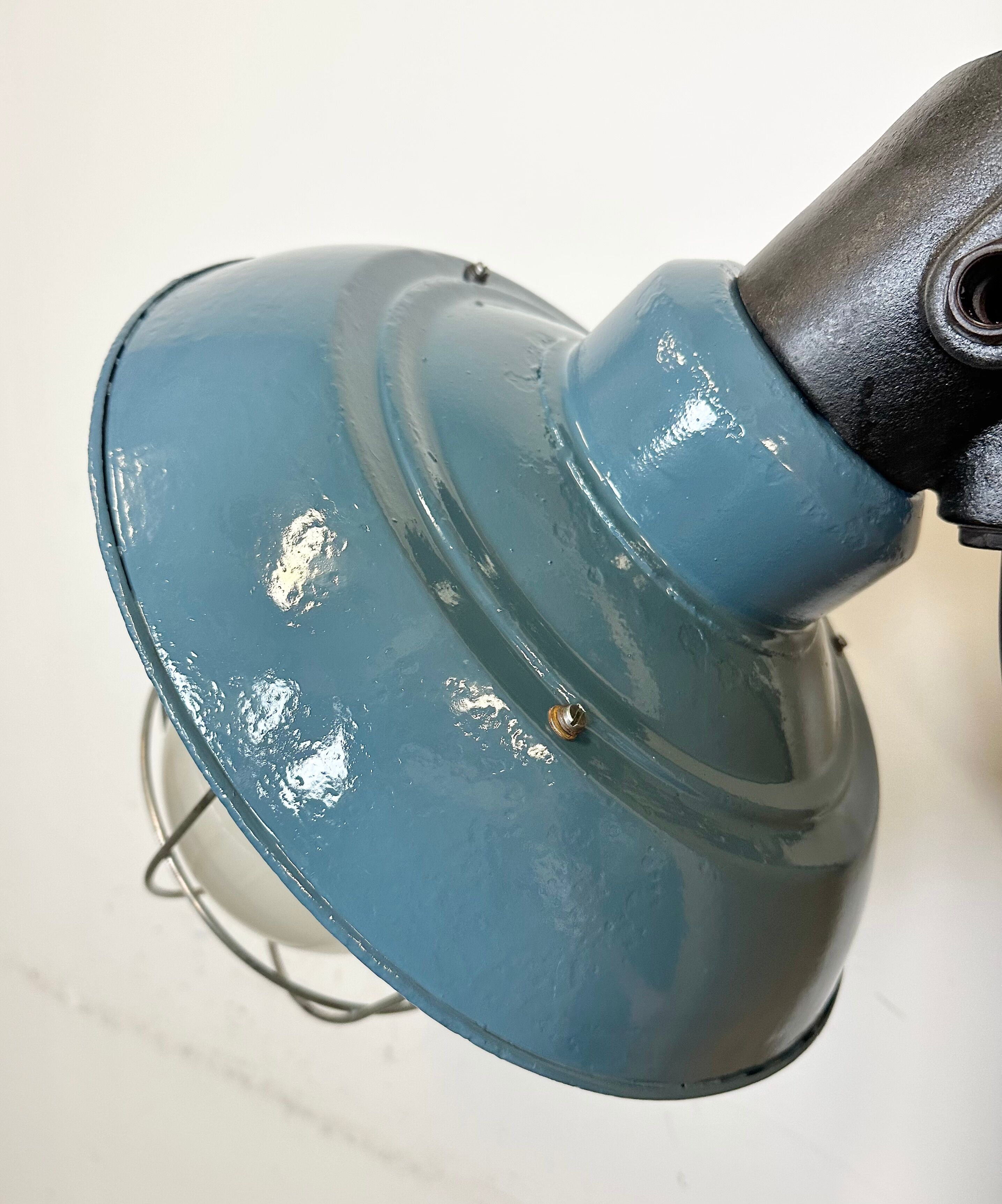 Industrial Blue Painted Factory Wall Cage Lamp from Elektrosvit, 1960s