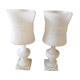 Pair of solid white alabaster lamps from the vintage 60s