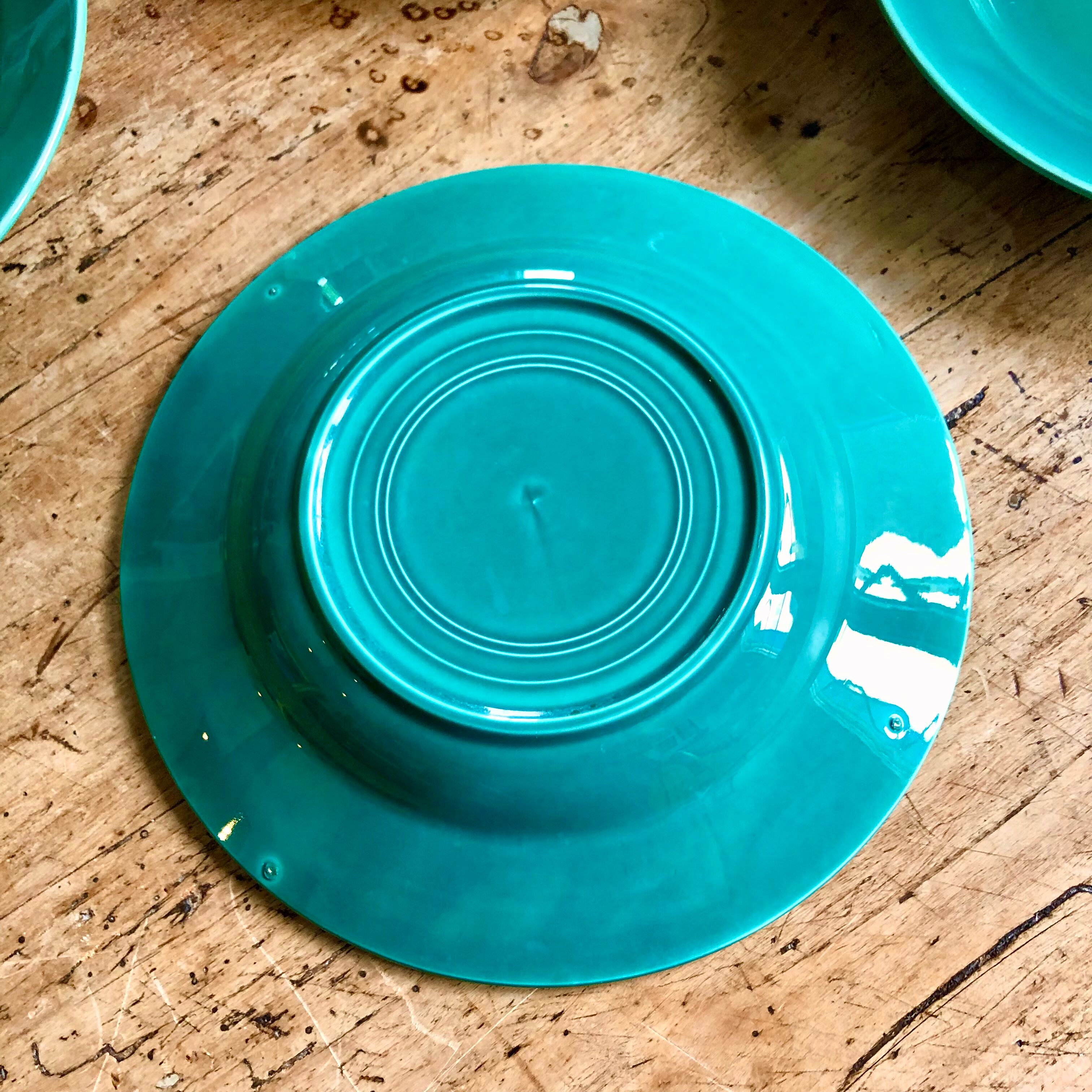 Hollow plates 50s - emerald green glazes!