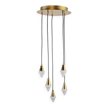 Glass and Brass Cascade Pendant Lamp by Schmidt Leuchten, 1970s