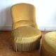 Fauteuil crapaud et pouf velours jaune