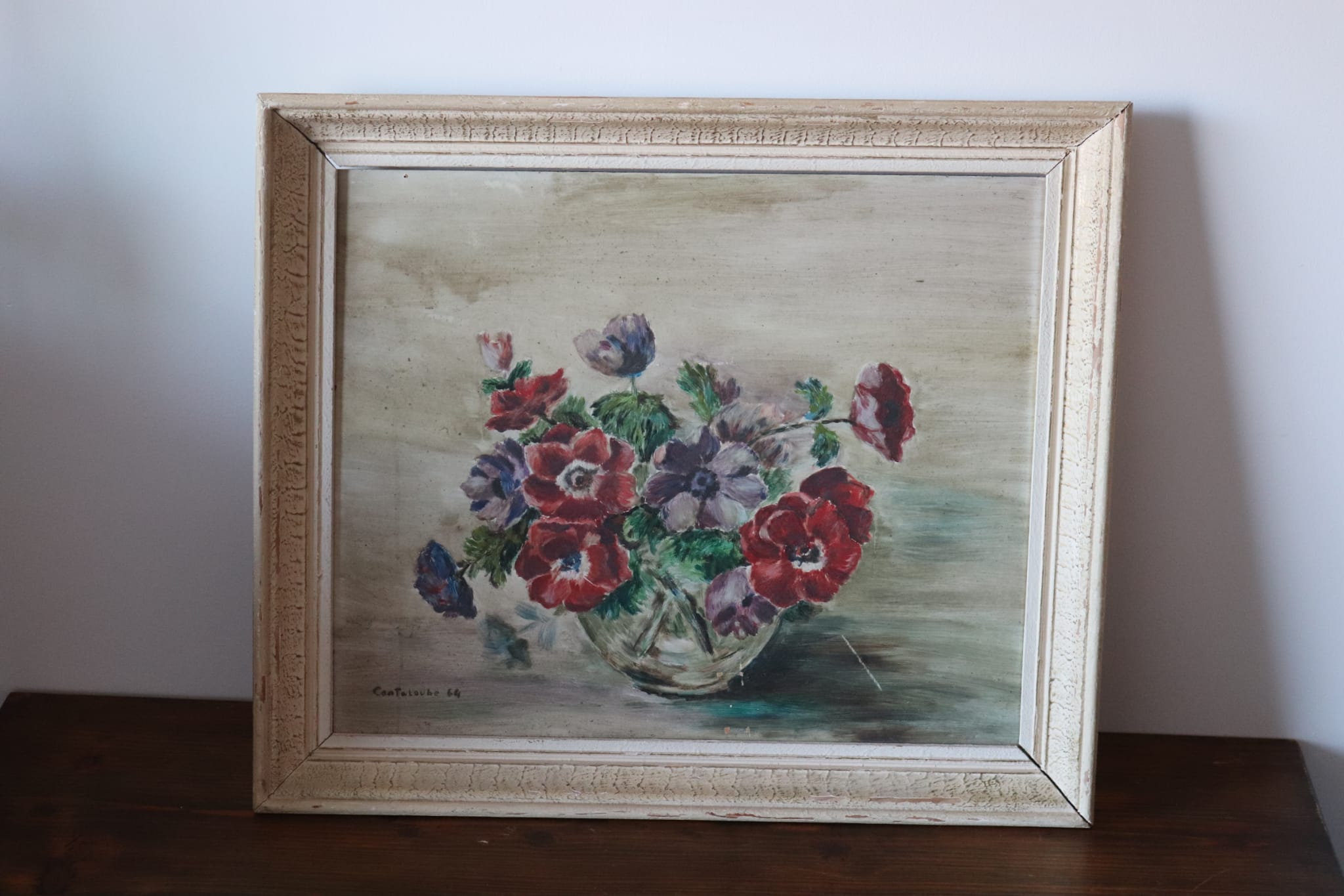 Oil on panel bouquet of anemones