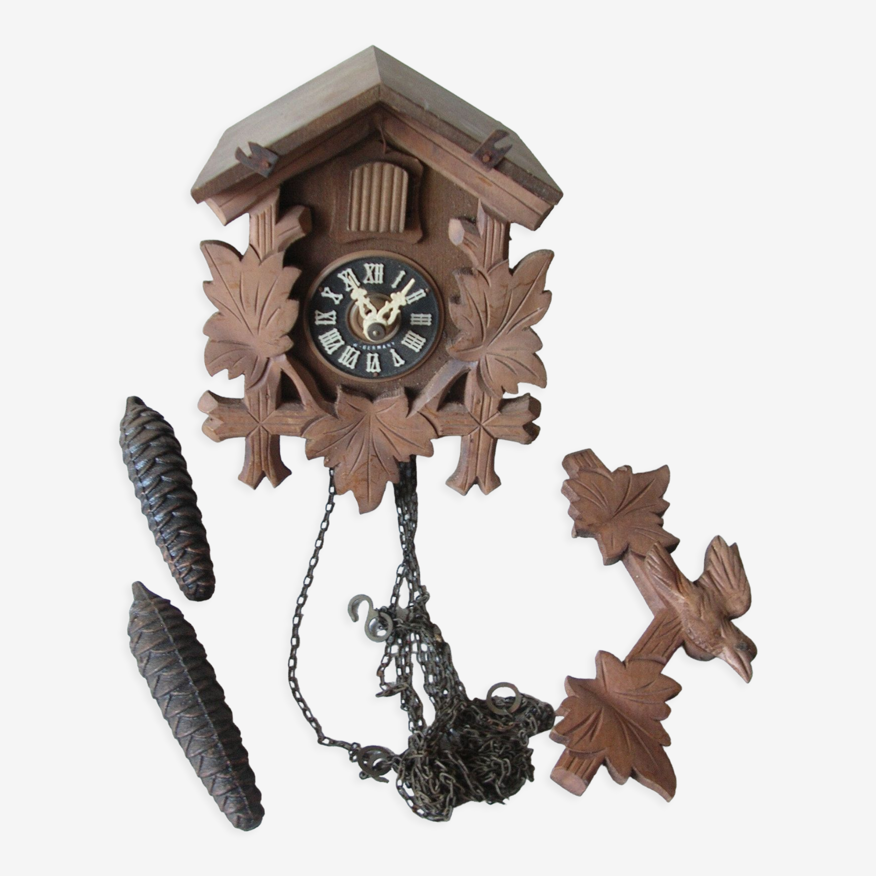 Ancien coucou mécanique regula en bois poids pomme de pin horloge pendule |  Selency