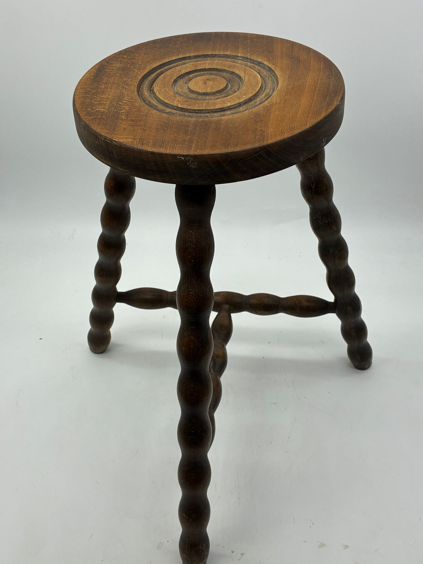 Vintage turned wood stool / plant stand / side table