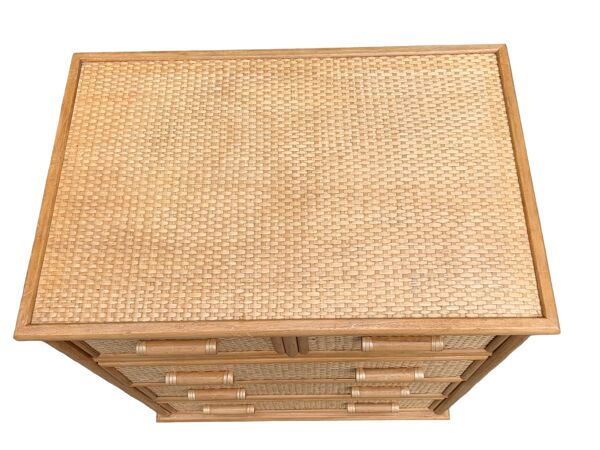 Commode et miroir en rotin et osier tressé 1970