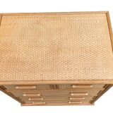 Rattan and woven wicker chest of drawers and mirror, 1970