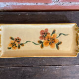 Vintage yellow ceramic cake dish argilart with flower decoration