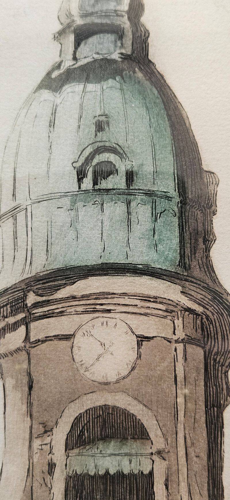Julien Lacaze - Lithographie en Couleurs le Beffroi d'Amiens