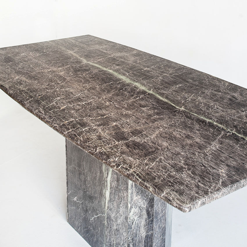 Vintage dining table. Gray marble. Italy, 90s