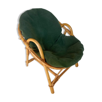 Vintage bamboo children's armchair and cushion