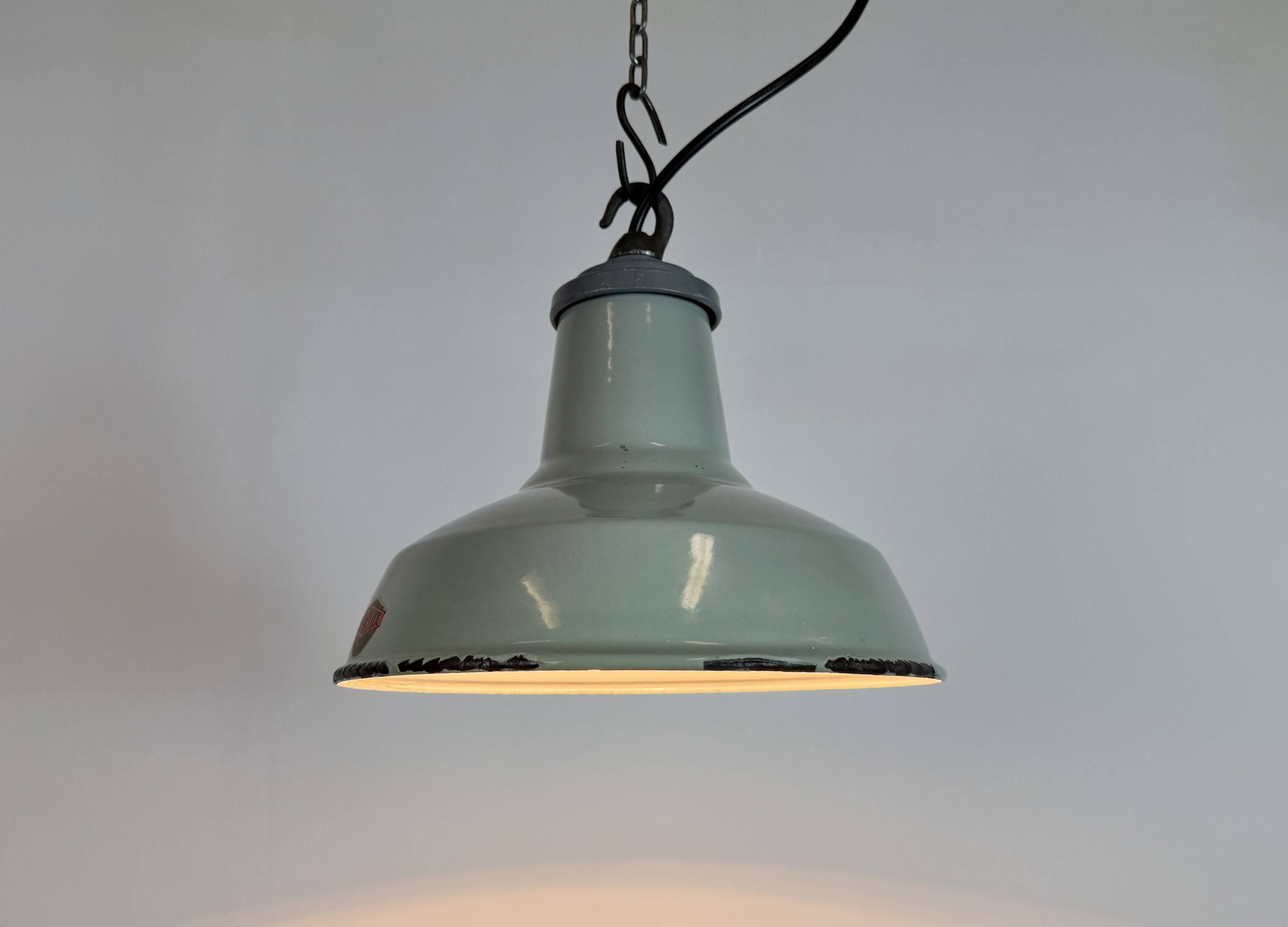 Industrial Grey Enamel Factory Pendant Lamp from Thorlux, 1960s