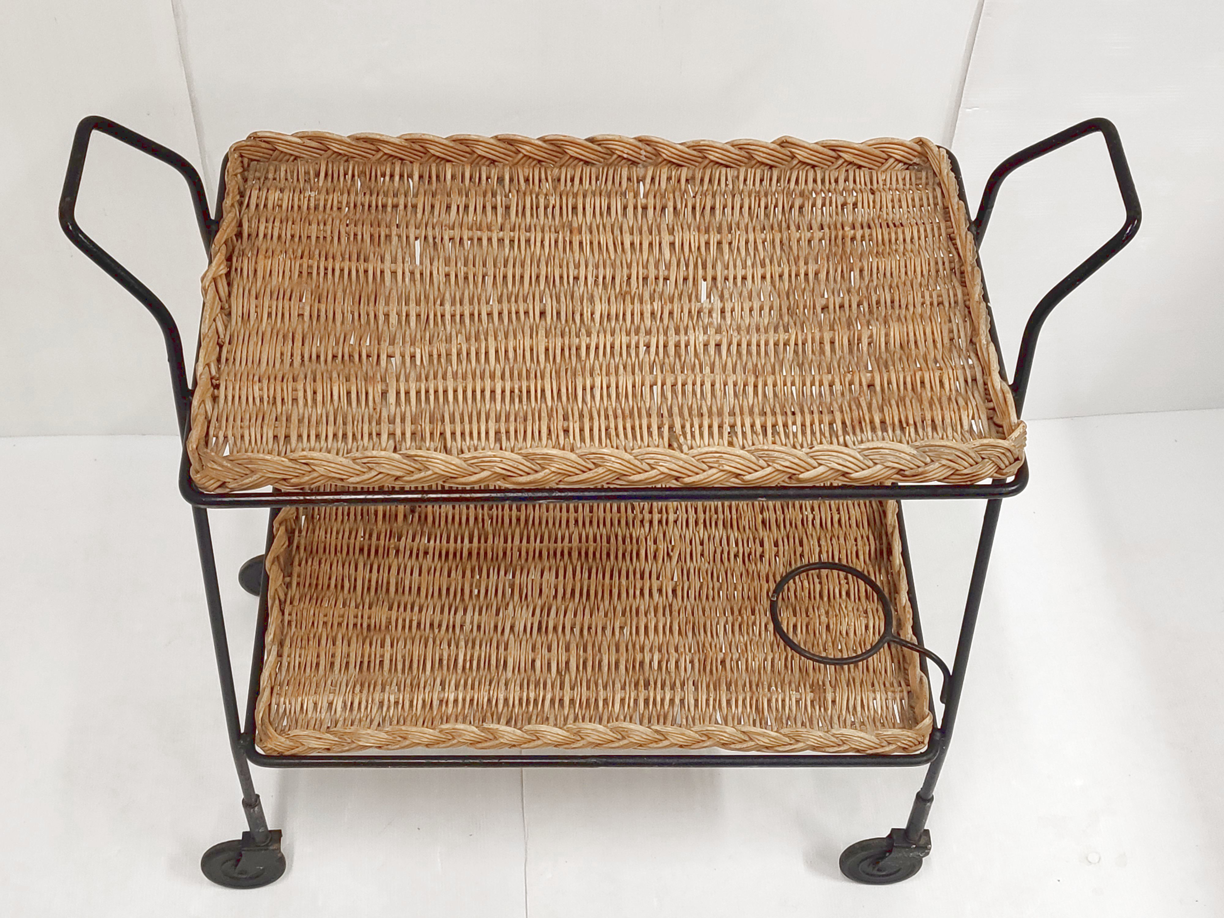 Vintage rattan & steel service 1950