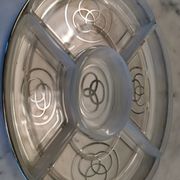 Vintage Art Deco silver-plated tray with glass bowls.