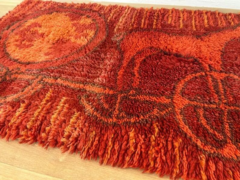 Midcentury Small Wool Ege Rya Carpet / Rug, Denmark, 1960s