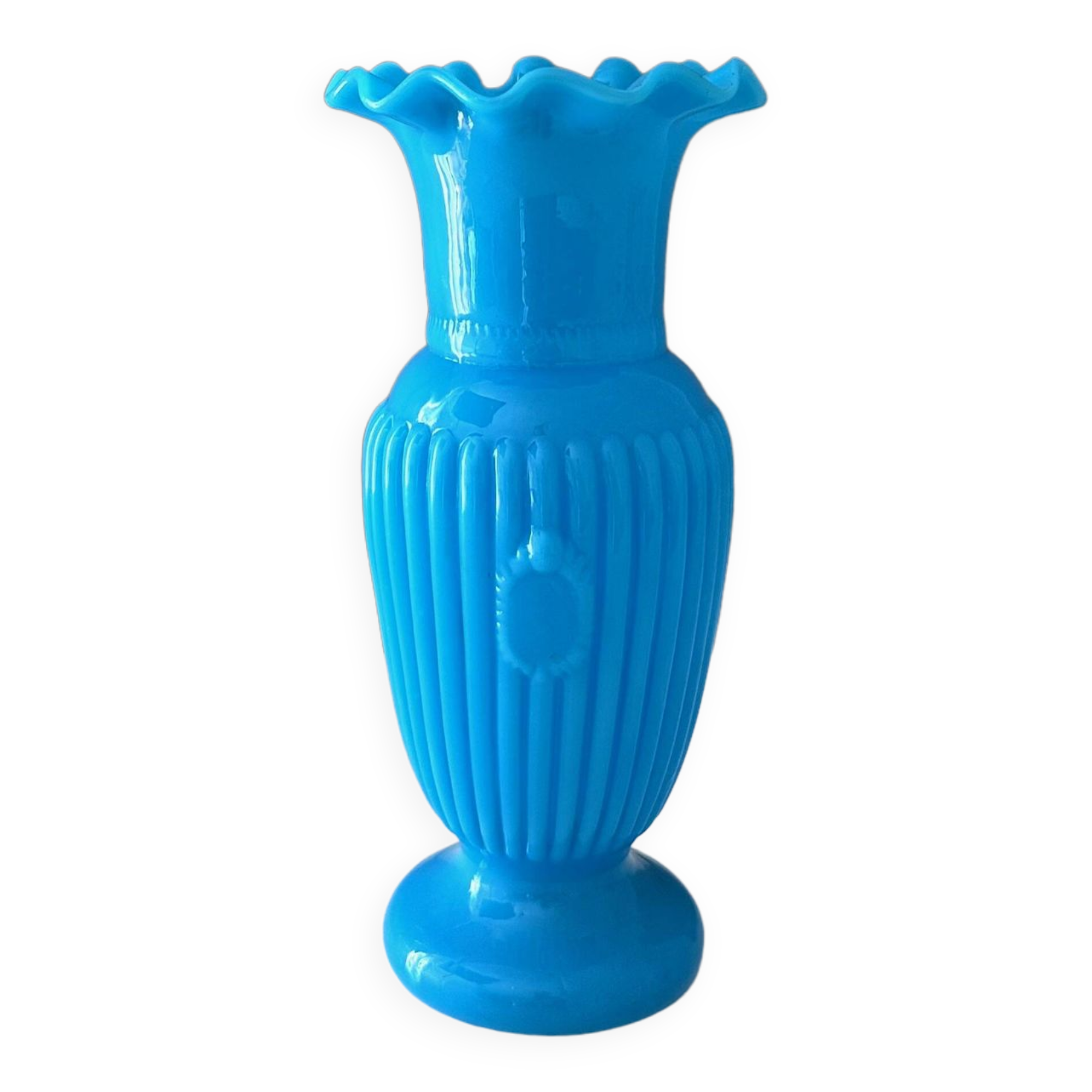 Antique Portieux Vallerysthal vase, blue opal glass vase