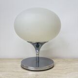 Lampe Space Age en verre opalin, acier chromé et fonte par Kaiser Leuchten,