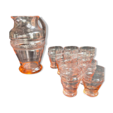 Service for 4 people - Art Deco - Glass or 1/2 pink crystal blown and cut