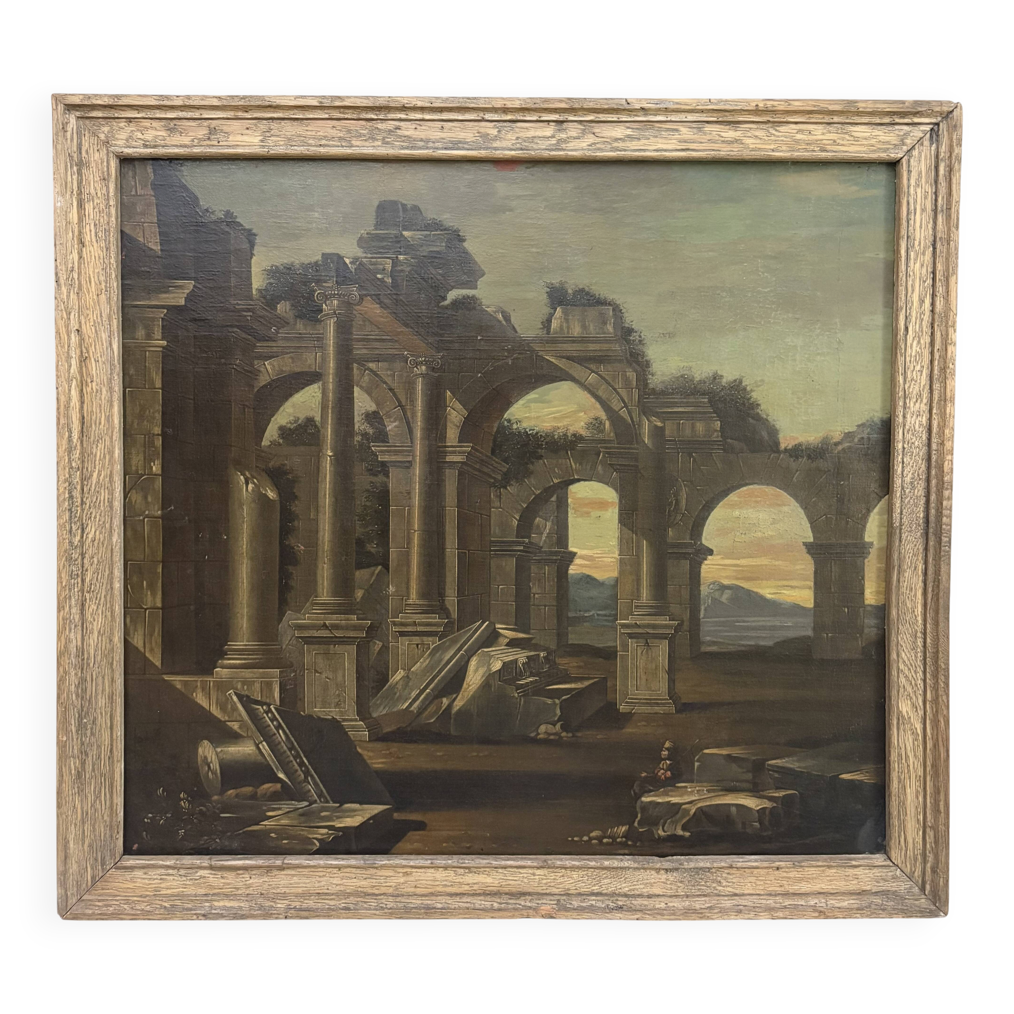 Italian School 18th century Ruins antiques landscape oil on canvas