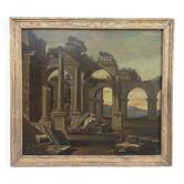 Ecole Italienne XVIIIeme siecle Ruine antiques paysage  huile sur toile