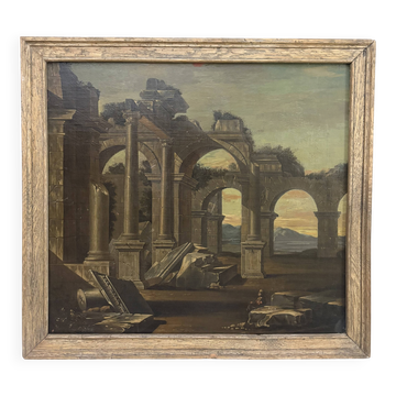 Italian School 18th century Ruins antiques landscape oil on canvas