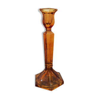 Candle holder yellow amber art deco glass
