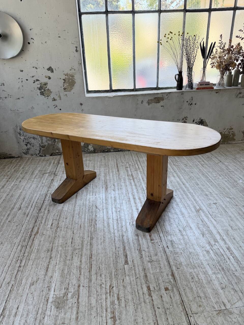 Brutalist pine oval table