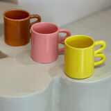 Mug cup ceramic handle graphic wave design colorful lemon yellow