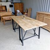 Table industrielle pieds acier bois massif