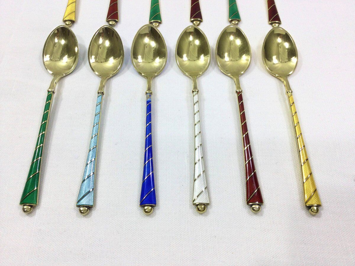 Denmark - Enamelled Moka Vermeil Spoons