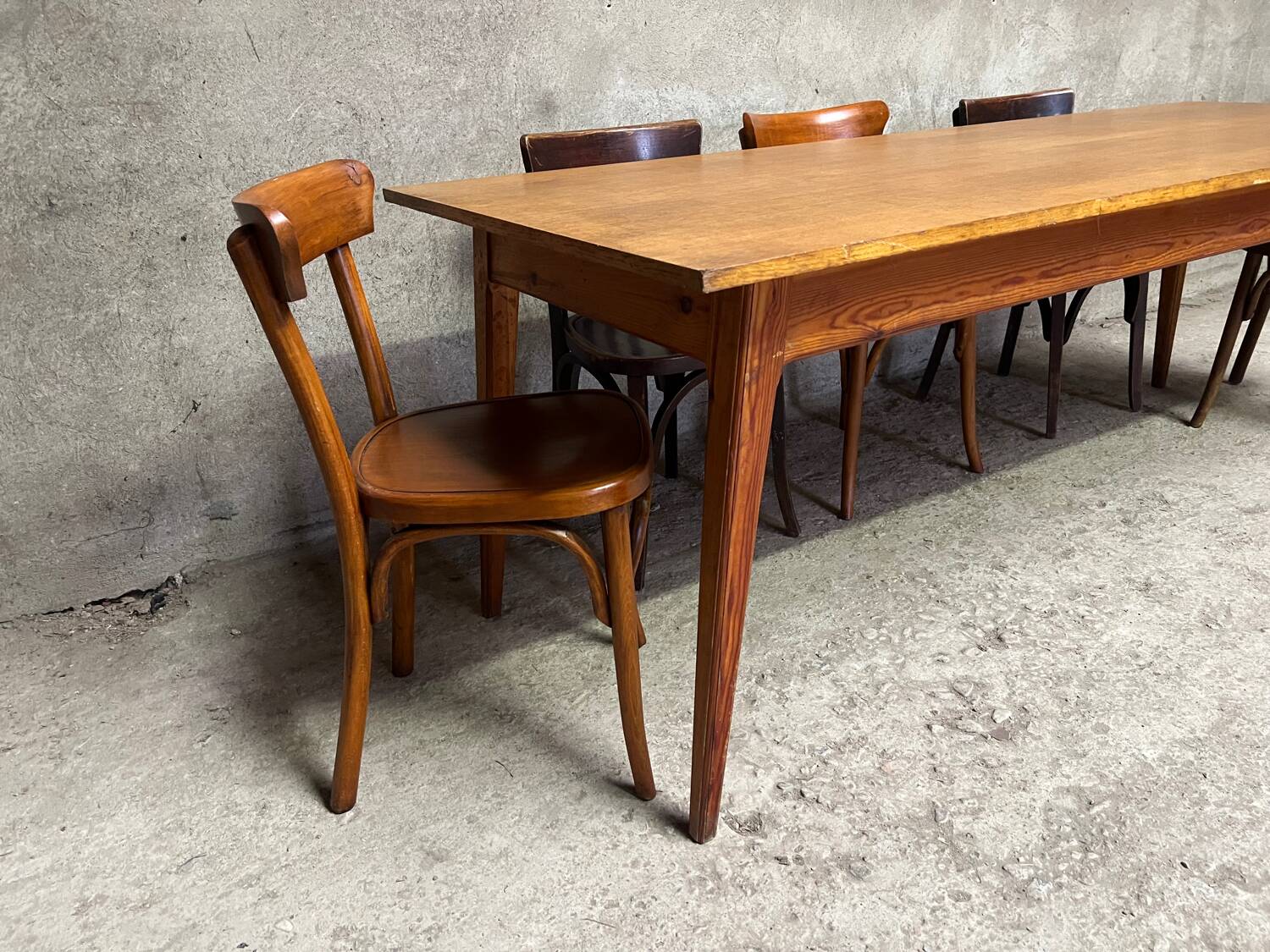 Vintage oak farm table with compass legs, 1950s