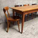 Vintage oak farm table with compass legs, 1950s