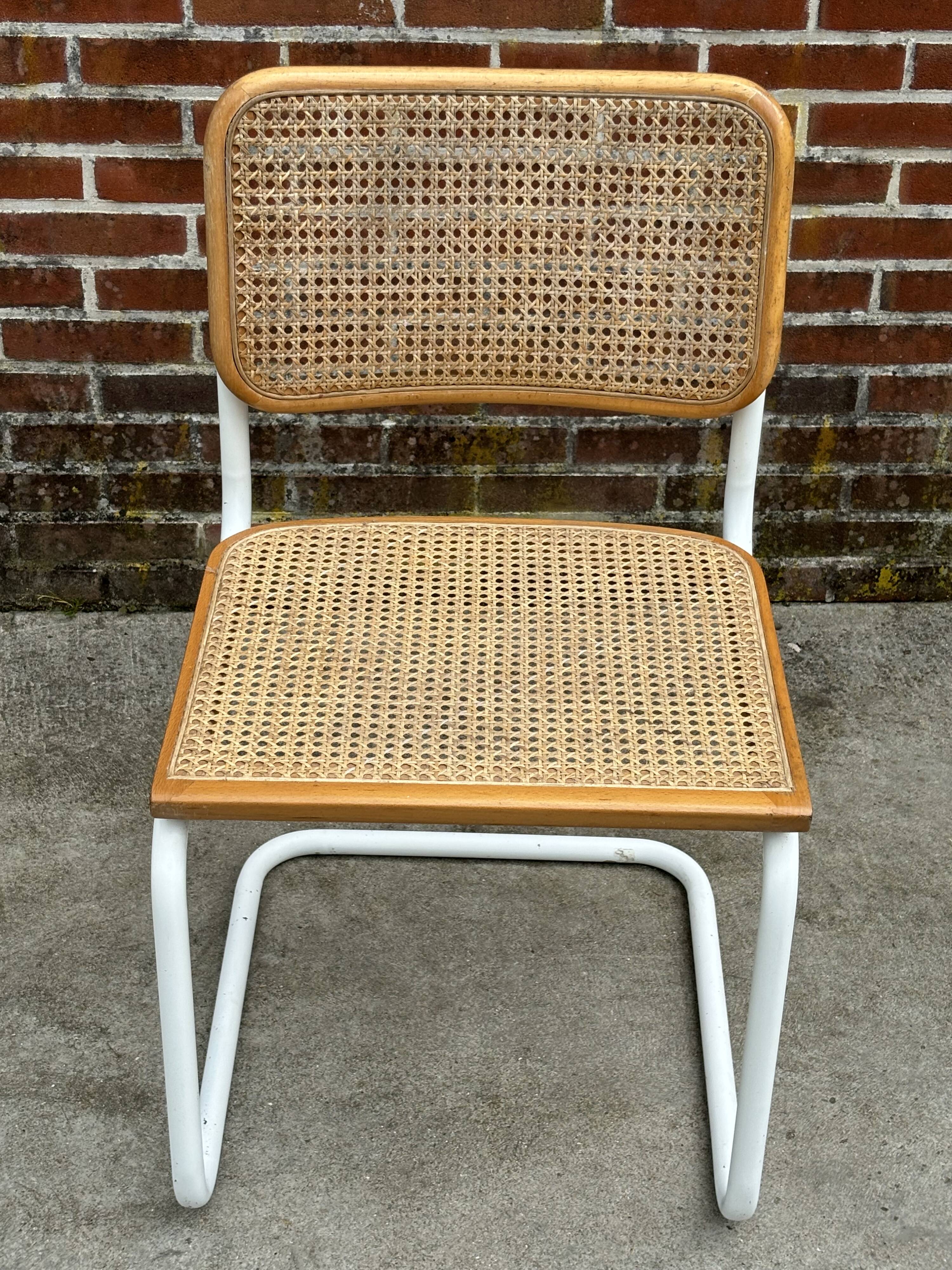 Cesca chair b32 model in white and wood by Marcel Breuer