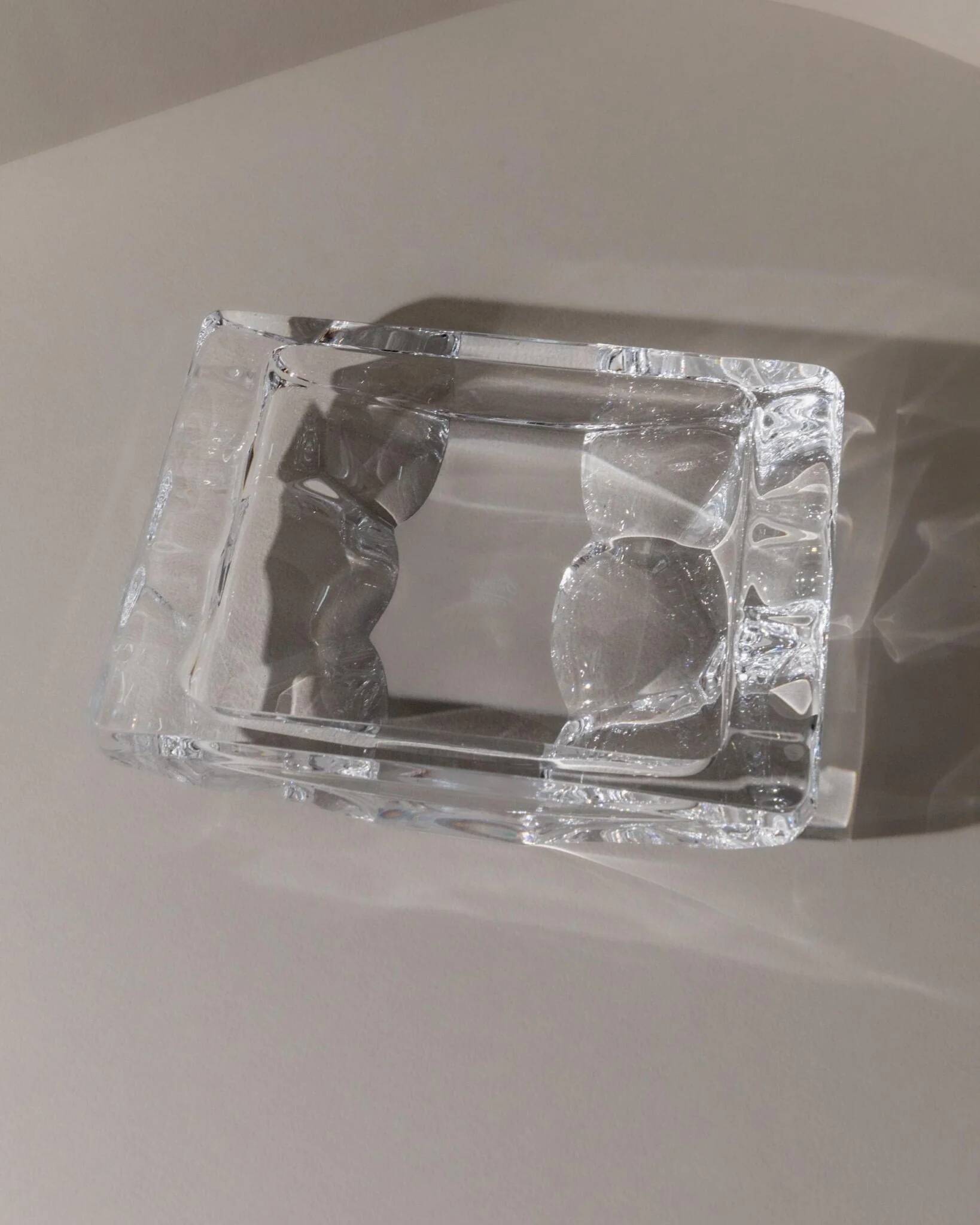 Large Vintage Clear Crystal Glass Ashtray by Sevres France - Structured Glass, 1970s French Table Decor