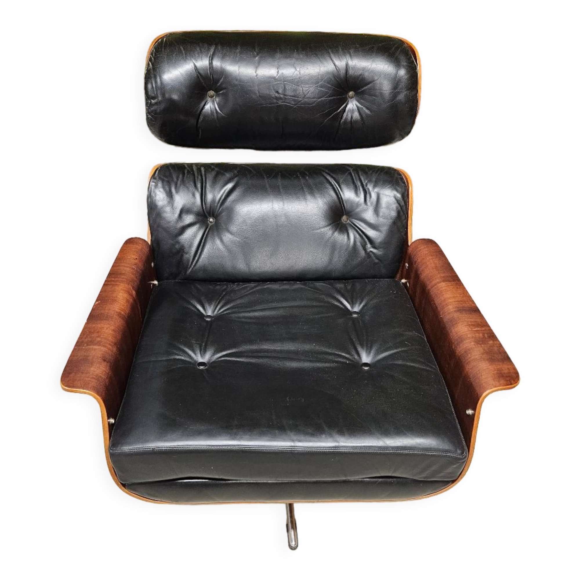 Fauteuil lounge cuir noir 1970 vintage