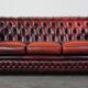 Spacious red English 2.5-seater cowhide leather chesterfield sofa