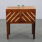 Danish mid-century unfolding sewing box in wood and brass, 1960s