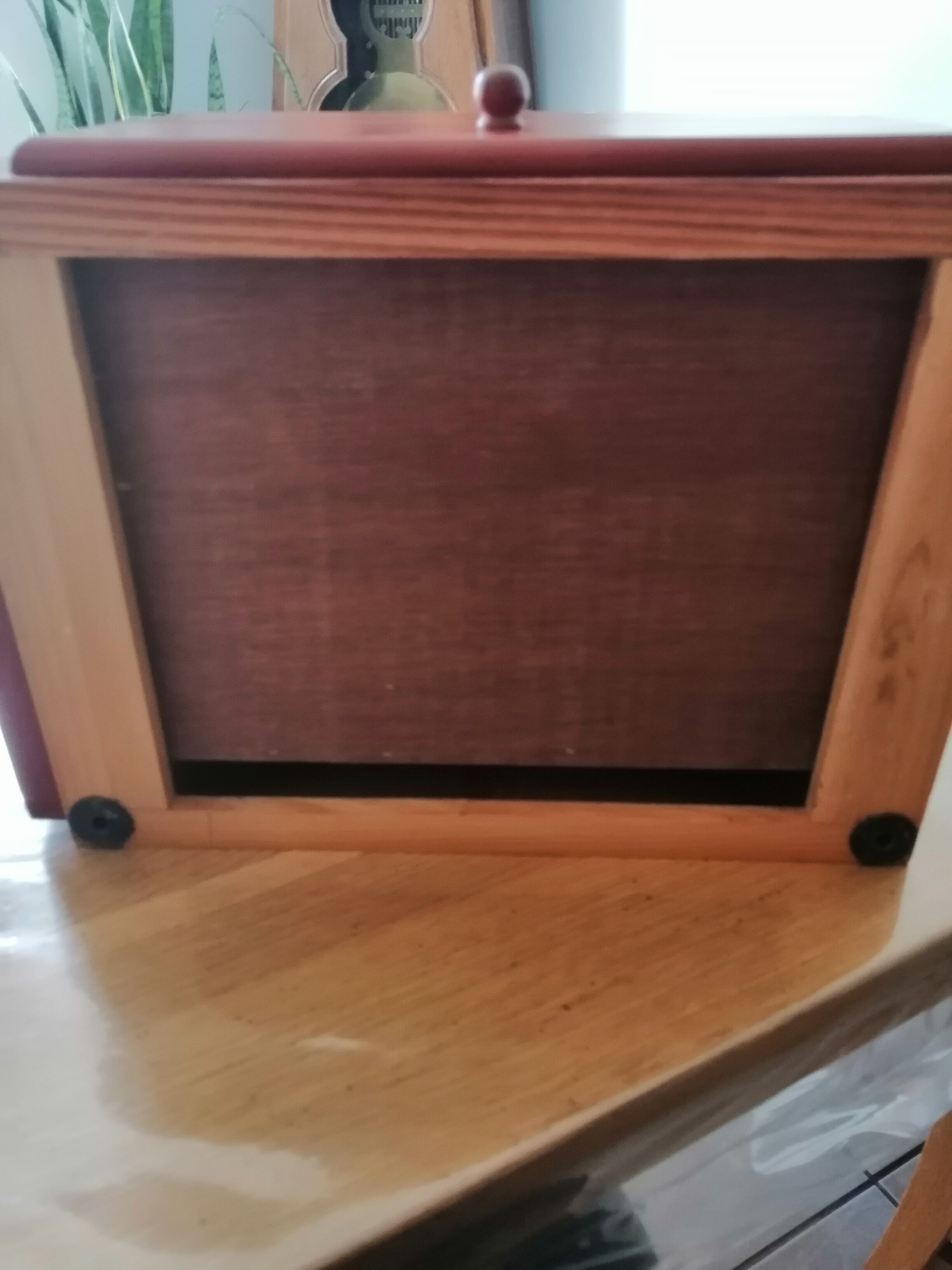 Wooden and fabric footrest with 2 drawers and book rack