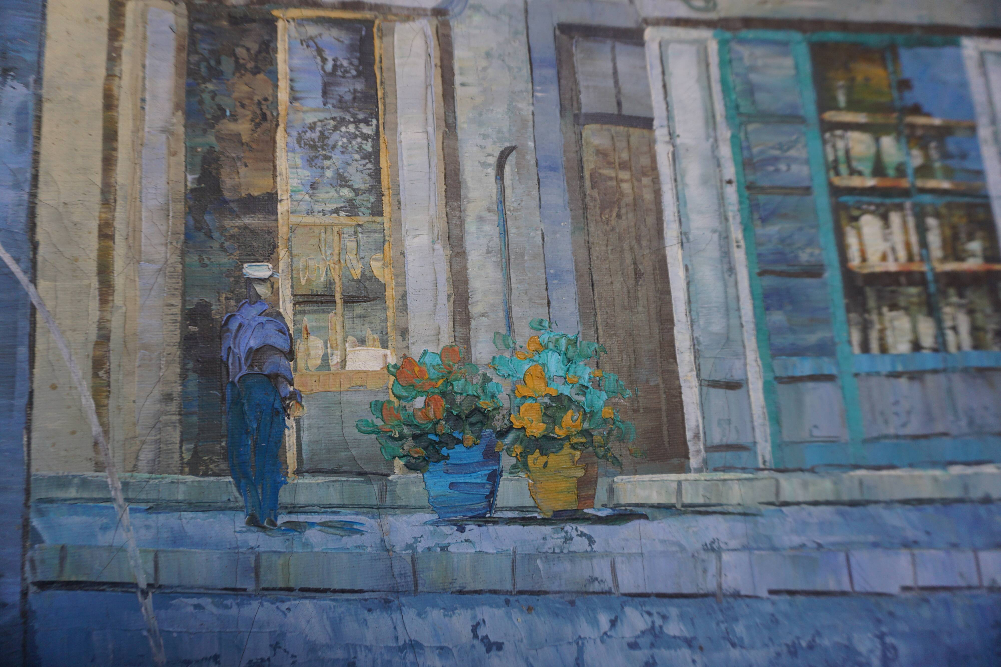 Oil on canvas street in the village of Cotignac (Provence)