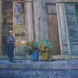 Oil on canvas street in the village of Cotignac (Provence)