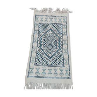 Traditional handmade white and blue mergoum carpet 93x49cm