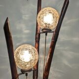 Tripod lamp in bamboo and glass from the 60s/70s