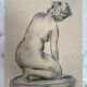 Charcoal drawing, study of a plaster statue of a woman, signed studio piece.