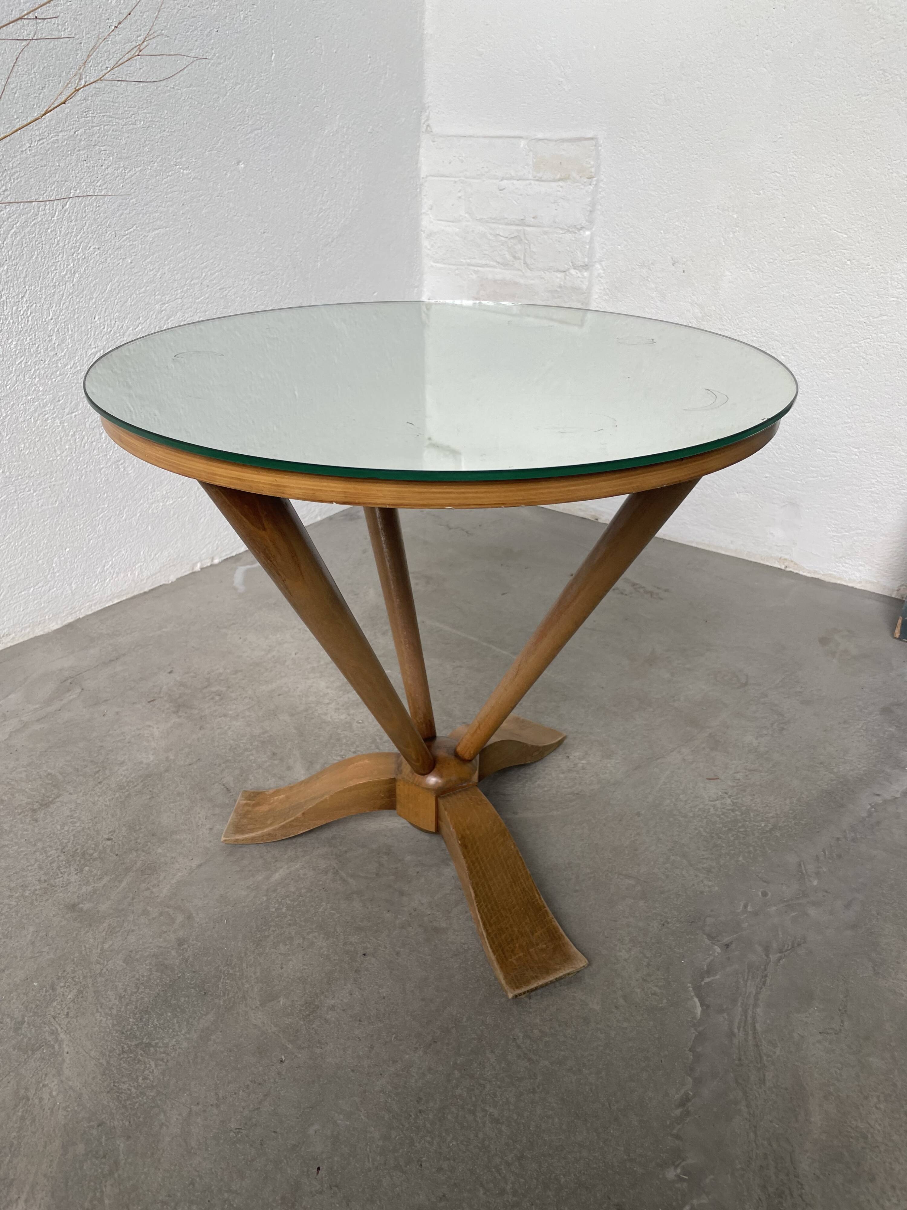 Art deco mirror pedestal table in walnut 1930