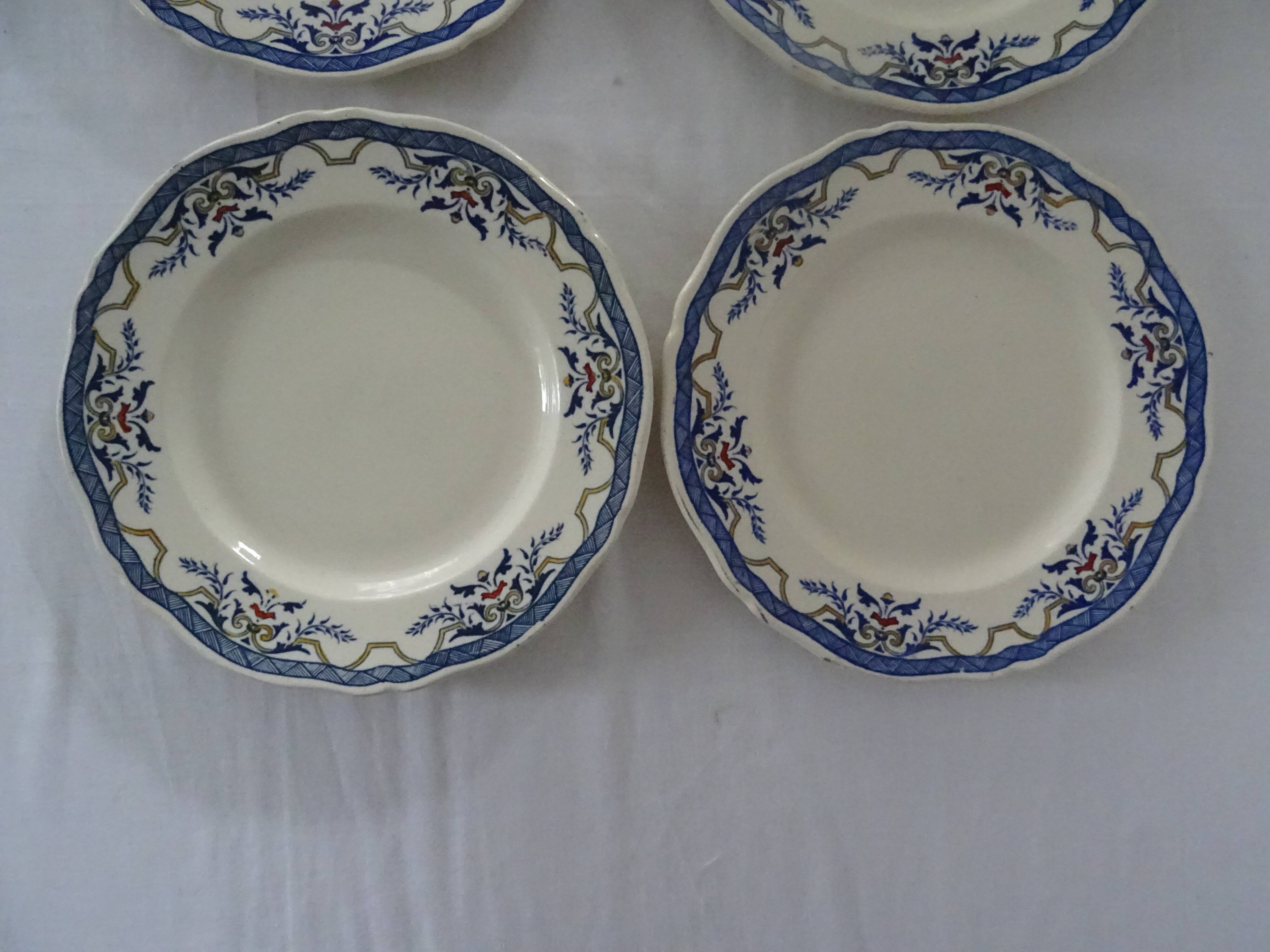 6 plates luneville k & g  villeray décor blue old faience