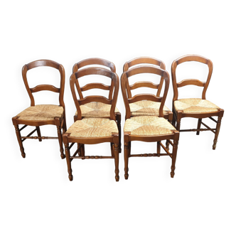 Set of 6 rustic straw chairs