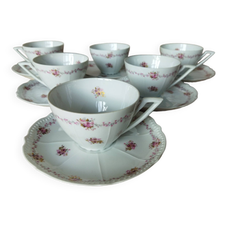 6 tasses Chapus Frères Limoges "Service Perle"