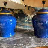 Pair of blue enamelled lamps