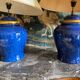 Pair of blue enamelled lamps